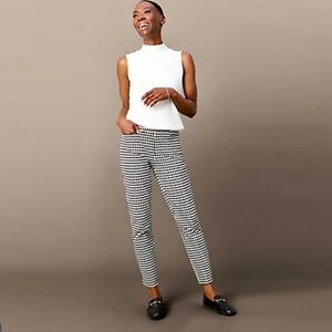 Susan Graver Stretch Ava Pull-On Slim Ankle Pants Black White Houndstoot…